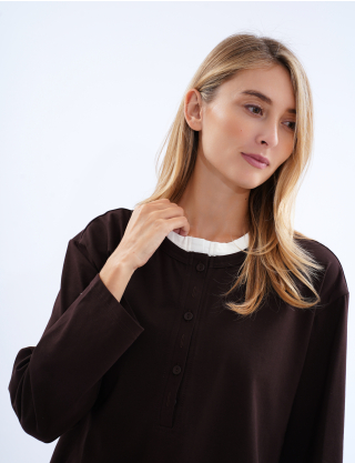 Картинка Лонгслів у стилі layered look коричневий
