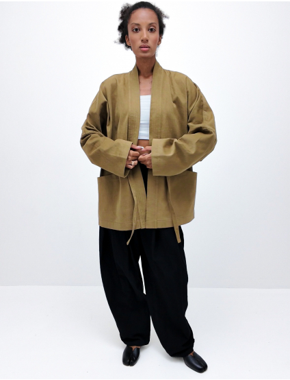 Картинка Кімоно на запах у японському стилі світло-коричневе