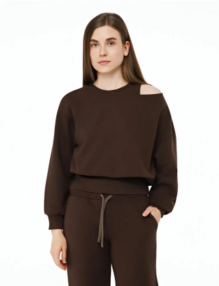 Картинка Світшот oversize з відкритим плечем коричневий