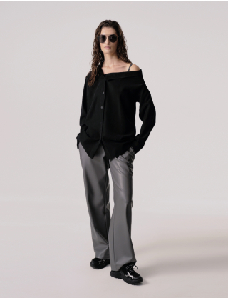 Сорочка oversize з поясом чорна Картинка Сорочка oversize з поясом чорна