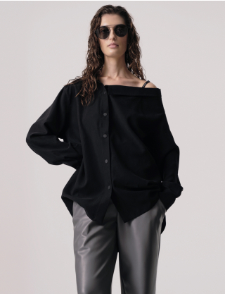 Сорочка oversize з поясом чорна Картинка Сорочка oversize з поясом чорна