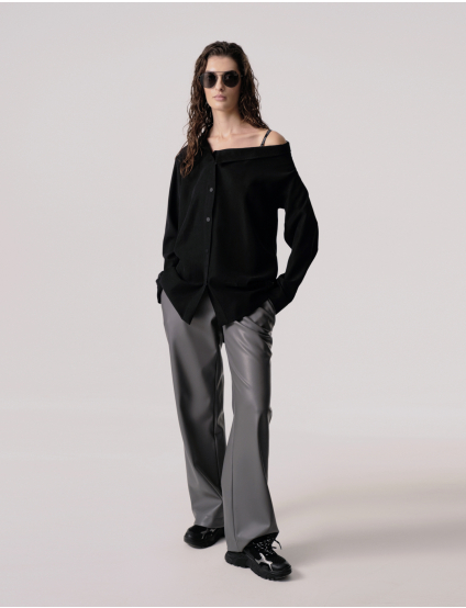 Картинка Сорочка oversize з поясом чорна