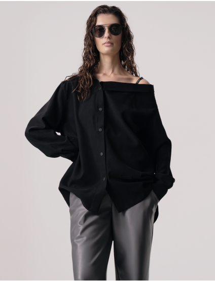 Картинка Сорочка oversize з поясом чорна