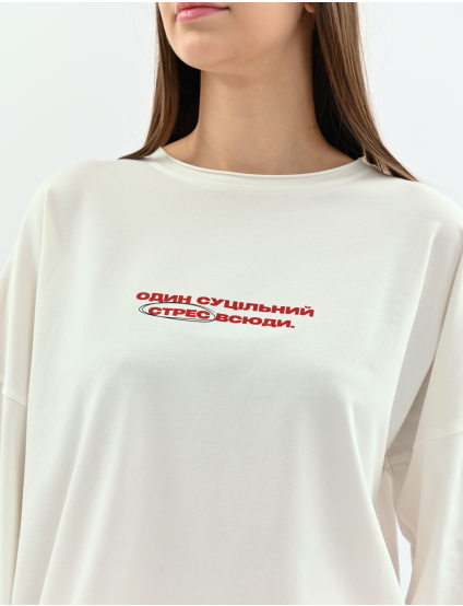 Картинка Лонгслів longline з принтом "один суцільний стрес всюди"