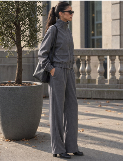 Картинка Брюки wide leg із замшевим ефектом