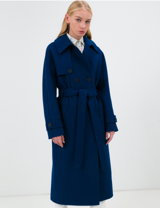 Картинка Жіноче синє пальто з поясом
