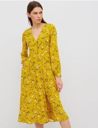 Картинка Жовта сукня з рослинним візерунком