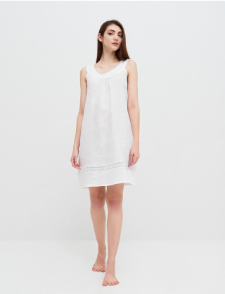 Картинка Жіноча біла лляна нічна сорочка