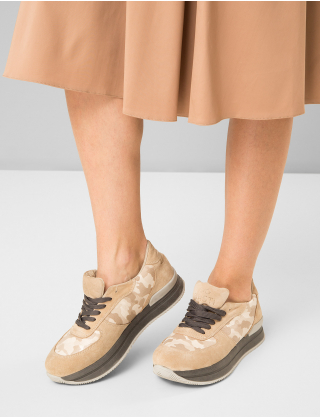 Картинка Жіночі бежеві замшеві кросівки