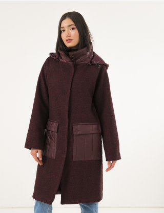 Картинка Жіноче бордове пальто з капюшоном