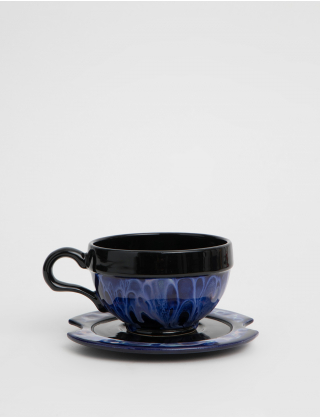 Картинка Темно-синя керамічна чашка з блюдцем