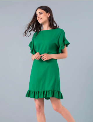 Картинка Жіноча зелена сукня з воланами