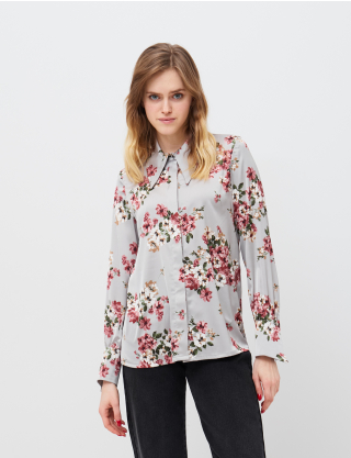 Картинка Сіра блуза з квітковим візерунком