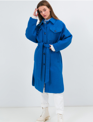Картинка Жіноче блакитне пальто з поясом