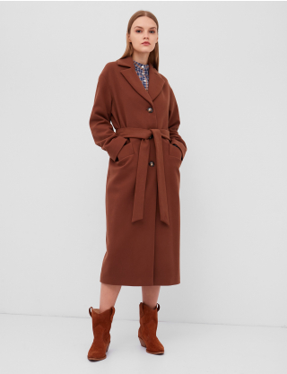 Картинка Жіноче коричневе пальто з поясом