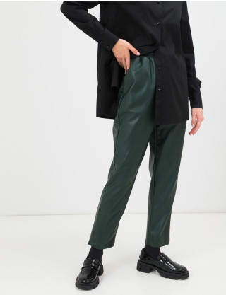 Картинка Жіночі темно-зелені штани з екошкіри