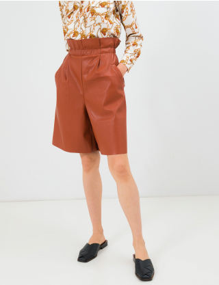 Картинка Жіночі коричневі шорти з екошкіри