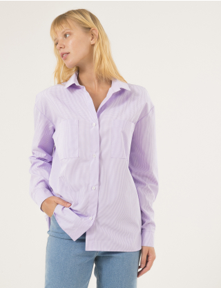 Картинка Жіноча фіолетова сорочка в клітинку