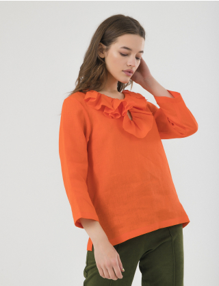 Картинка Жіноча помаранчева лляна блуза