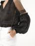 Картинка Жіноча чорна лляна блуза-вишиванка