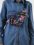 Картинка Жіноча синя поясна сумка з квітковим візерунком